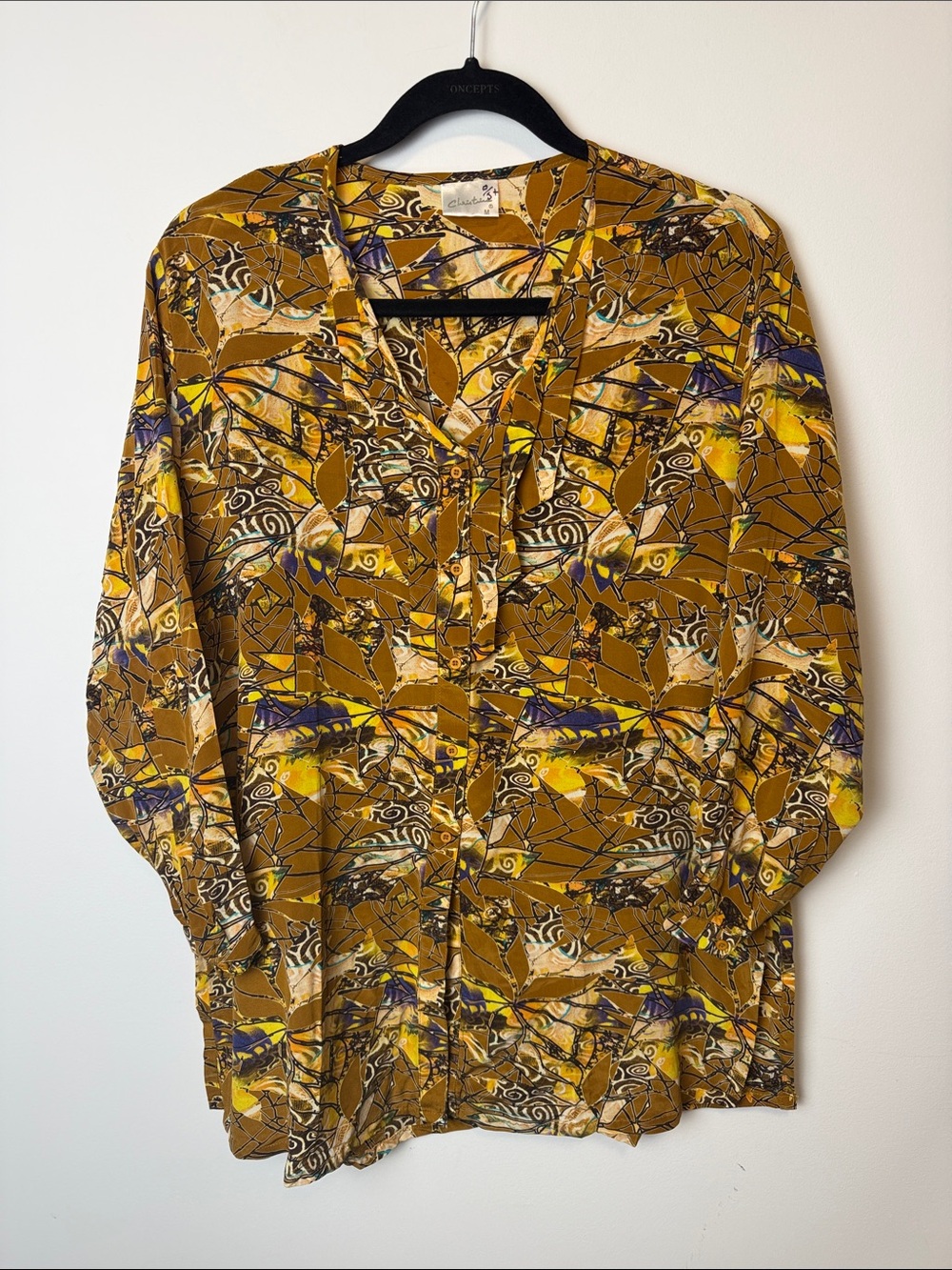 Christins 100% Silk Abstract Print Button Down Shirt Medium